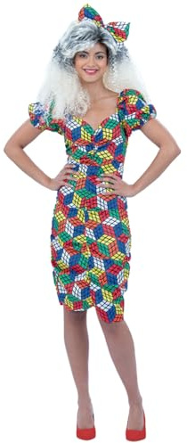 Smiffys Rubik's Cube Costume with Dress & Headband, Officially Licensed Rubiks Cube Fancy Dress, Adult Dress Up Costumes