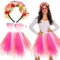 BOFUNX Bandeau Floral Serre-tête Fleurs Artificielles Tutu Jupe en Tulle avec Lunettes Forme de Coeur Accessoire Déguisement pour Cosplay Carnaval Spectacle Quotidien