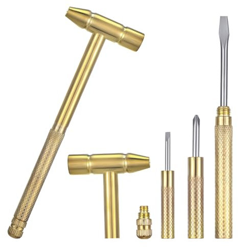HJZHII Mini Hammer, 6 in 1 Small Hammer Screwdriver Multitool Screwdriver Hammers Tools Portable Tiny Camping Hammer Set for Repair Mobile Phones UAV Watches Glasses Laptops
