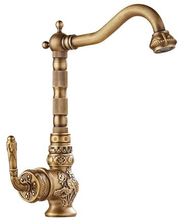 WACEH Faucet Küchenarmatur V-intage Antik Heiß Kalt Rotierendes Badezimmer Waschbecken Geschnitzte Becken Mischbatterie Massive Messing Wasserhähne Water-tap