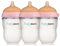 HappyMami - Set de 3 Biberons en Forme de Sein, Biberons,Tétine en Silicone de Qualité Médicale, Double Système Anti-Colique, sans BPA, Lavable au Lave-vaisselle, Chauffe-biberon (Rose 250ml)
