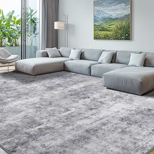 AiAngu Abstrakte Teppich Wohnzimmer 200x230cm, Ultraweicher Waschbarer Kurzfloriger, Großer FlächenMit Rutschfester Unterseite, Großer Teppich für Schlafzimmer und Esszimmer(Grau/Blau)