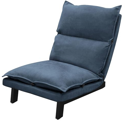 ML-Design Bodenstuhl Blau, Bodensessel gepolstert, verstellbare Rückenlehne, Leinenbezug, Stahlgestell, Loungesessel Sitzkissen Bodensofa Bodensitz Bodenkissen Relaxsessel Meditationsstuhl Lazy Sofa