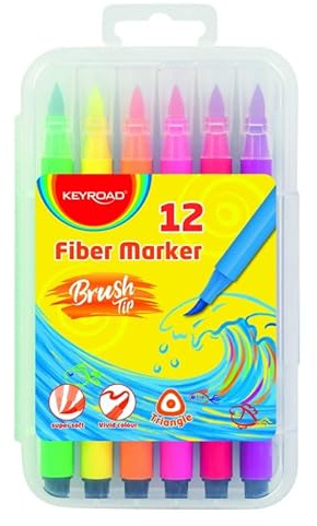 KEYROAD KR972523 Pinselspitzenmarker, 12 dreieckige Farben, vielseitiges Werkzeug für präzise künstlerische und pädagogische Kreationen