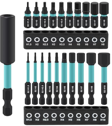 MIGUBIGU 21 Pezzi Inserti Esagonali per Avvitatore Professionali 1/4 H1.5-H10, Jack da 1/4 di Pollice 25 mm + 60 mm, Punte Brugola per Avvitatore con Magnetismo, Punte per Cacciavite Esagonale