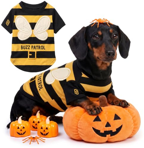 Parisian Pet Dog Buzz Patrol Bee Shirt - Halloween Pet Vest - Halloween Shirts for Dogs - Embroidered Pets Clothes - Puppy Halloween Costume - Sleeved Doggy Costumes for Large Dogs - XL