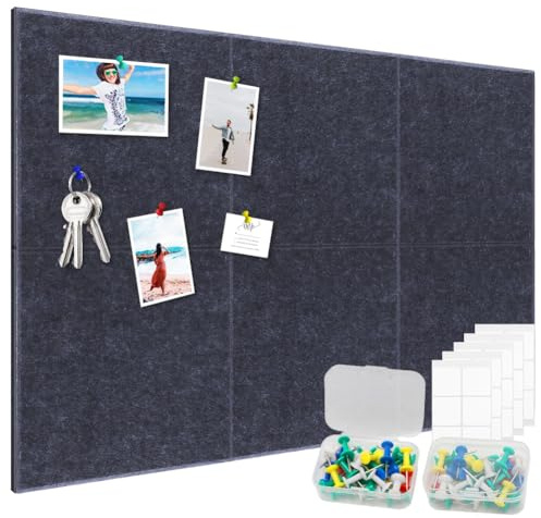 Wapasezyar 6 Stück Großes Kork-Bulletin Board für die Wand, 30x30cm Filz-Wandkacheln mit 60 Pinnnadeln, Notiz-Memoboard Wanddekoration für Zuhause Küche Büro Schule