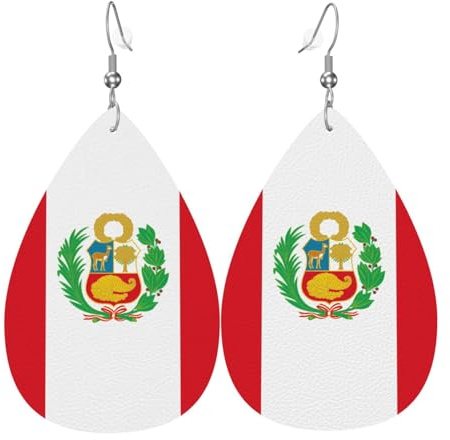 Flagge von Peru Leder-Ohrring-Paare in Tropfenform, Kunstleder-Ohrring-Set für Frauen, leichtes Leder, baumelnde Ohrringe.
