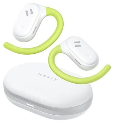 havit OWS915 Open-Ear-Kopfhörer, 64H Wiedergabezeit Open-Ear-Ohrhörer mit IPX5, tiefer Bass, kraftvoller Sound, kabellose Bluetooth-Kopfhörer - Weiß