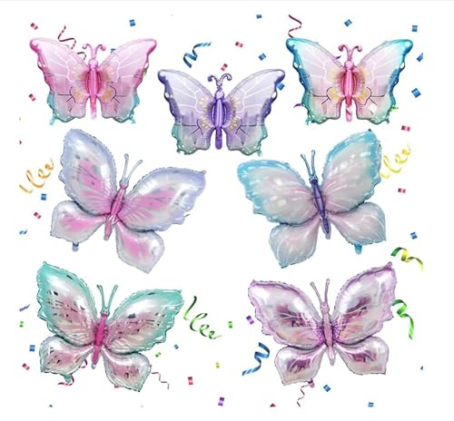 HENGBIRD 7 Pcs Schmetterling Geburtstag Deko, Schmetterling Deko Luftballon, Schmetterling Ballon Folienballon Geburtstag, Butterfly Balloon Birthday Decoration