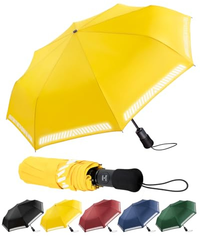 Chakipee Regenschirm Sturmfest Taschenschirm mit Reflexstreifen Umbrella Kompakter Reise Winddichter Automatik Auf und Zu Vordach 8 Rippen für Herren Damen Kinder