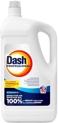 Dash Professional Classico, Detersivo Lavatrice Liquido Professionale, 90 lavaggi. Efficace su tutti i tipi di macchie grasse, Bianco Straordinario, Per Bucato Professionale