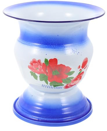 Toyvian Pot de Chambre Vintage en Émail Bleu à Pied, Urinoir Rétro Anneau Antidérapant, Conteneur D'urine Compact et Robuste pour Usage Domestique, Bassin de Lit Pratique Plusieurs styles