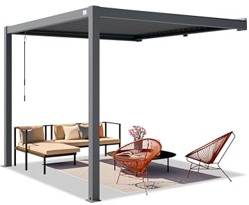 PRIMEYARD Terrassenüberdachung 3x3 m Aluminium-Pfosten mit Lamellendach aus Stahl anthrazitfarbene Anbau-Pergola