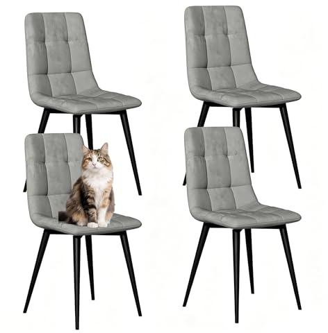 YLGJ&TIDY Esszimmerstühle 4er Set, Samt Esszimmer Stuhl, Dunkelgrau | Samtstühle mit Dicker Polsterung,Metallbeine, Stühle für Essbereich, Wohnzimmer und Schlafzimmer, bis 150 kg belastbar