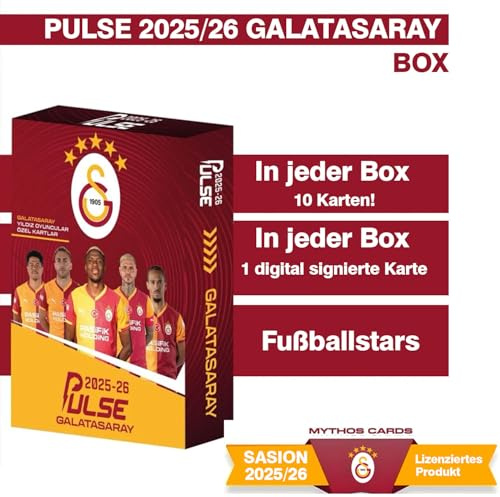 Galatasaray Cimbom Fußball Sammelkarten 2025/2026 Pulse – 10er Pack inkl. 1 garantiert digital signierte Karte – Fanartikel Sammlerbox – Osimhen Icardi Sané