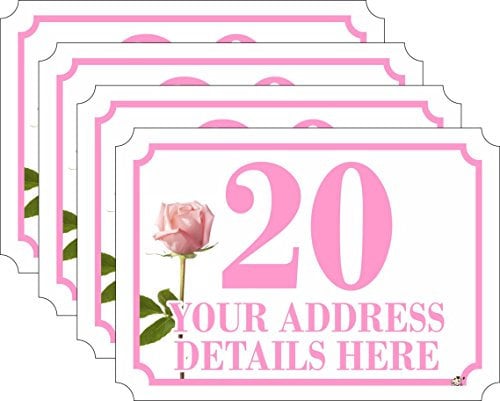 SET of 4 (A6 = 148MM X 105MM) ROSE FLOWER Personalised wheelie bin stickers (4 Pack) printed with your street, road or house name (A6)(new FLOWER DESIGN) (ROSE)
