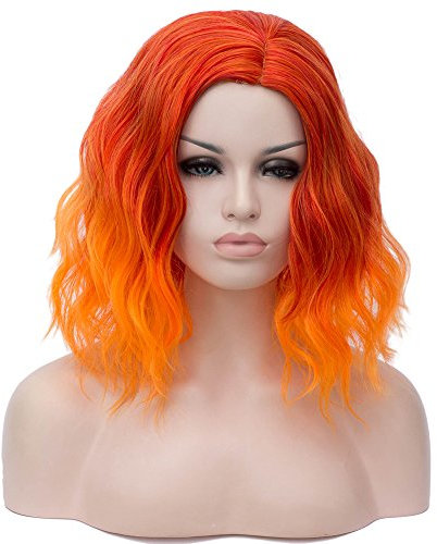 Frauen Kurze Perücke Orange, Nachahmung Echthaar Perücken für Frauen 40cm Natürlich Damen Kurz Lockige Hair,Halloween Weihnachten Party Cosplay Kostümparty Karneval Gradientenfarbe Orangene Wig