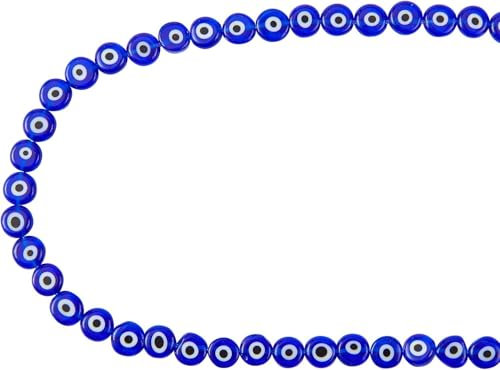 NBEADS ca. 49 Stück Blaue Flache runde Evil Eye Perlen, 8mm Handgemachte Glas Lampwork Evil Eye Perlen Charms Spacer Perlen für Armbänder Halskette Schmuckherstellung