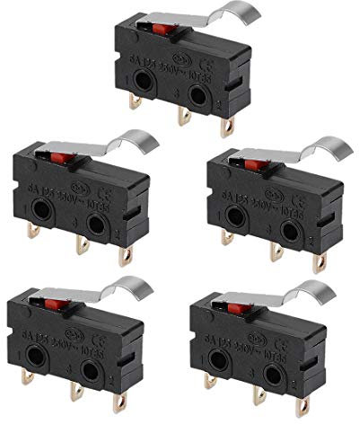 Sourcingmap - Juego de 5 Mini Interruptores Pulsadores Electricos de 3 Pines (Palanca Larga, Subminiatura, SPDT, Interruptor Conmutador 3 Posiciones)