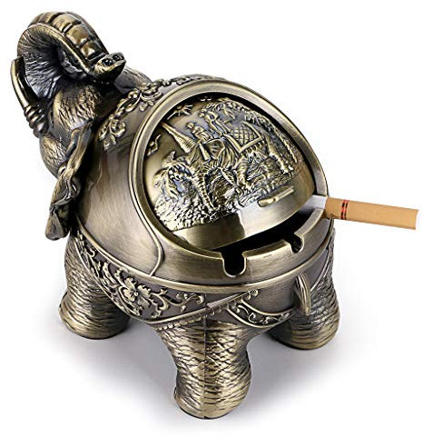 BSTKEY Windfester Vintage-Aschenbecher mit Deckel – Elefanten-Form, Tisch-Aschenbecher, für drinnen und draußen, Retro, für Zuhause, Büro, Dekoration Grünes Bronze