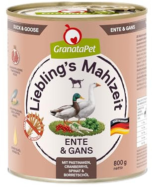 GranataPet Liebling's Mahlzeit Ente & Gans, Nassfutter für Hunde, Hundefutter ohne Getreide & ohne Zuckerzusätze, Alleinfuttermittel, 6 x 800 g