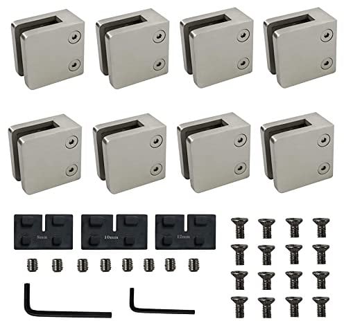 uyoyous 8PCS Glass Clamp Heavy Duty Square Glass Bracket Clamp 1.8'' Stainless Steel 316 Adjustable Glass Clips Kit with Rubber Gaskets for 8-12mm Glass