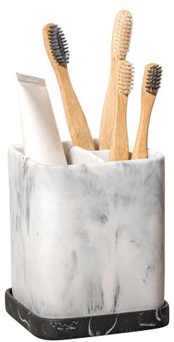 zccz porta spazzolini da denti, organizer da bagno, porta spazzolino elettrico, supporto per spazzolino da denti, dentifricio, rasoio Marmo bianco