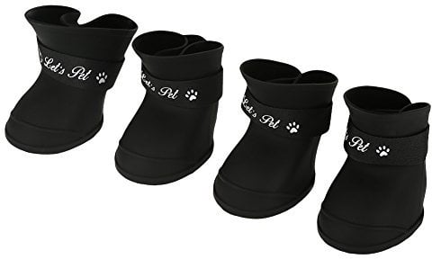 Dog Waterproof Boots, 4Pcs Portable Premium Silicone Cute Anti-slip Rain Shoes Protective with Adjustable Straps(M black)