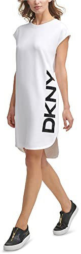 DKNY Women's Cap Sleeve Logo T-shirt Dress, White, M
