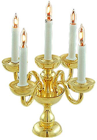 Melody Jane Puppenhaus 5 Arm Kerze Gold Kandelaber Tischleuchte 12V Elektrische Beleuchtung