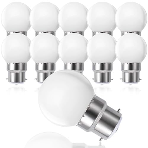 Suncan Confezione da 10 lampadine a LED B22 G45, luce bianca calda, 3000 K, lampadine LED G45, 3 W, 155lm, cover in PC opaca, non dimmerabili, classe energetica G