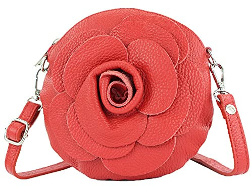 modamoda de T225 Damen Leder Umhängetasche Abendtasche Clutch Blüte Klein handmade in Italy, Farbe:Signalrot