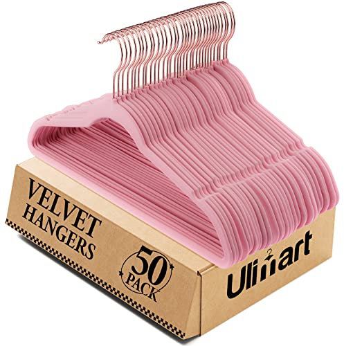Ulimart Grucce antiscivolo in velluto rosa, confezione da 50, atossiche, durevoli, salvaspazio, reggono fino a 6,8 kg