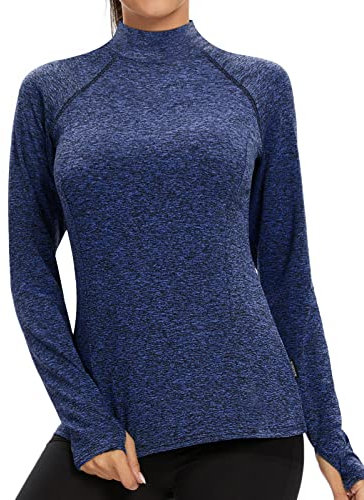 Soneven Thermoshirt Damen Langarm Winter Fleece Pullover Thermo Laufshirt Funktionsshirt Damen Langarm Winter Sportshirt Damen Langarm Warm Langarmshirts Atmungsaktiv mit Daumenlöche Blau M