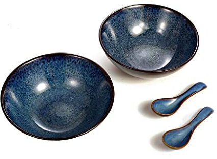 Gweat Creative American Style Ceramic Bowl Retro Geschirr Nudeln Obst Salat Ramens Suppe Große Schüssel(Size:2 pieces)