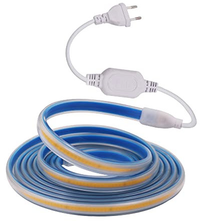 Tira de LED COB 220V, Alto brillo 280 LED/m, Tiras LED IP65 Impermeable, Cada Corte de 50 cm, Luz de Cuerda Flexible,Escalera de Techo Blancas Tira de LED Cocina Cable Luces LED (2m, Blanco)