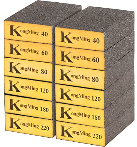 KONGMING Spugne Abrasive 12 Pezzi Grane 40 60 80 120 180 220 Spugnette Abrasive Asciutto e Bagnato per Vernice Stucco Vernice Legno Metallo Lavabile e Riutilizzabile