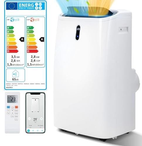 RELAX4LIFE 5 in 1 Climatizzatore 16000 BTU Caldo Freddo Portatile con Deumidificatore, Ventilatore con 3 Velocità, Modalità Notturna, Wi-Fi: App Control e Telecomondo, R290