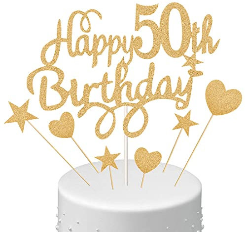 Kuchendekoration zum 50. Geburtstag, 8 Stück, glitzernd, goldfarben