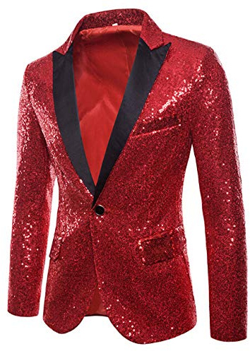 Veste de costume à paillettes brillantes pour homme - Blazer à un bouton pour fête, mariage, banquet, bal de fin d'année