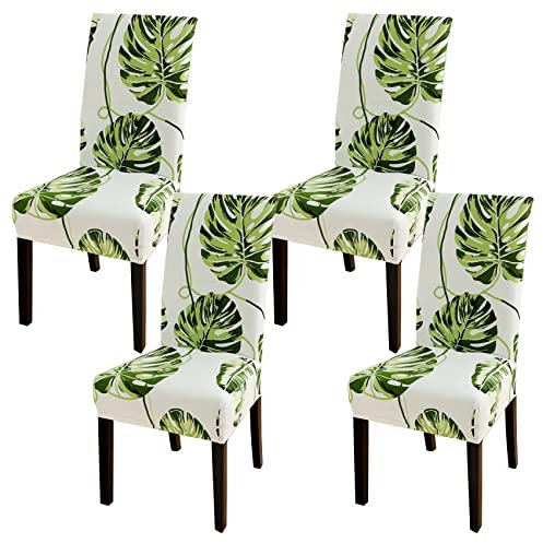 HZDHCLH Chair Covers Set of 4/6 Stretch Modern Chair Slipcovers for Dining Room Kitchen Wedding Party Washable Chair Protector(4pcs, green leaves)