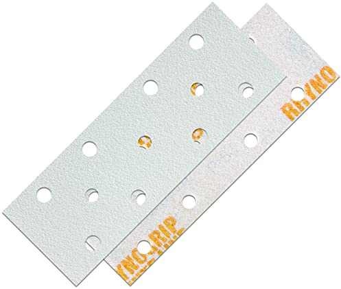 50 x Indasa Schleifstreifen RHYNOGRIP WHITE LINE 70x198mm 11Loch Rutscherstreifen, Schleifpapier für Rutscher und Schleifklotz P40