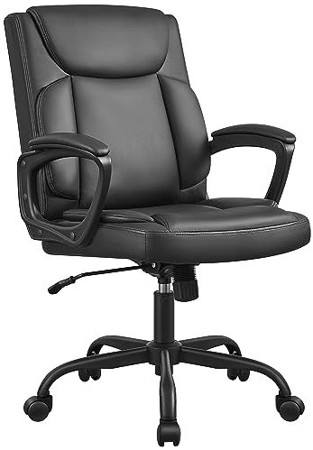 SONGMICS Bürostuhl, Schreibtischstuhl, Computerstuhl, ergonomischer Drehstuhl, Wippfunktion, höhenverstellbar, gepolsterte Armlehnen, Polyurethan-Oberfläche, schwarz OBG040B01