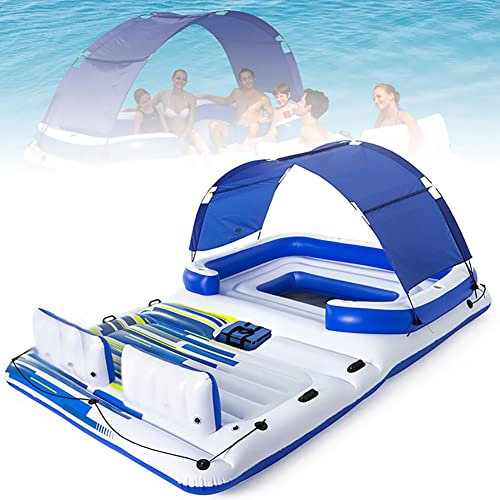 Isla Inflable, Flotador Inflable Para Piscina, Fila Flotante De Agua Para 6-8 Personas, Isla Flotante Grande Para Varias Personas Con Sombrilla, Para Adultos, Niños, Fiesta De Vacaciones De Agua