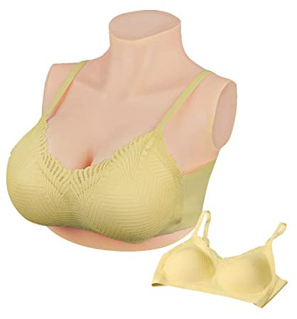 Peikey Breastplate Silicone Breast Forms with Bra B-G CUP Breast Plates for Crossdressers Drag Queen Mastectomy,White,Silicone Filler,G CUP