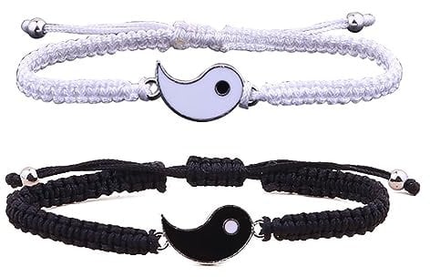 Cubahop Yin Yang Infinity Liebe Kordelzug Paare Armband Weben geflochtene Handgelenk Perlen Freundschaft Armbänder Armbänder Armbänder für Frauen und Mädchen (A)