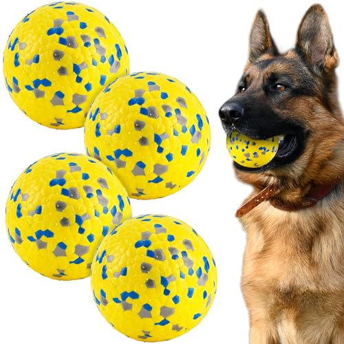 SUNNEKO 4 Stück Unzerstörbarer Hundeball, Tennisbälle Für Hunde, Die Aggressiv Kauen, Sicherer Für Das Maul, Für Große, Mittelgroße, Kleine Welpen, Training Fangen&Werfen, Gelb