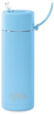 frank green Wasserflasche – 595 ml Metall-Wasserflasche mit Strohhalm-Deckel, keramisch isoliert, Edelstahl, dreifach wandig, vakuumiert, Himmelblau frank green