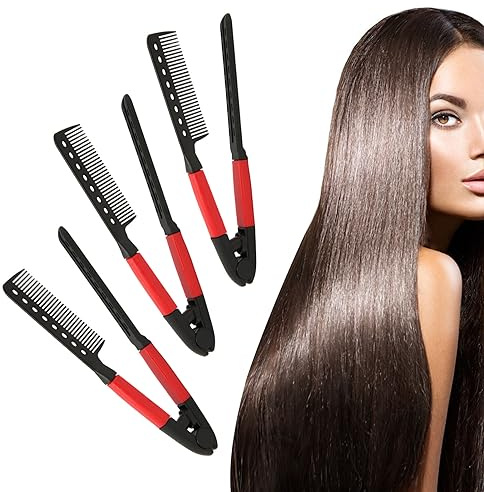 3 Stück Flachkamm Glättkamm,V-förmiger Gerader Kamm,V-Form Salon Friseur Flacher Eisenkamm,Kämme Friseur Styling Haarglätter, Damen-DIY, Friseuraufsatz